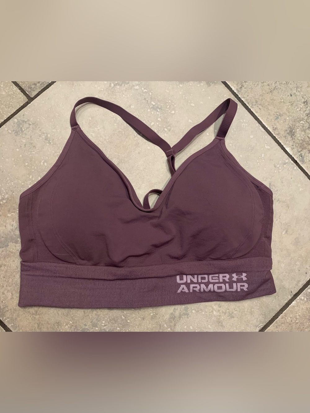 Under Armour Women's Deep Plum Seamless Racerback Sports Bra - Picture 2 of 6